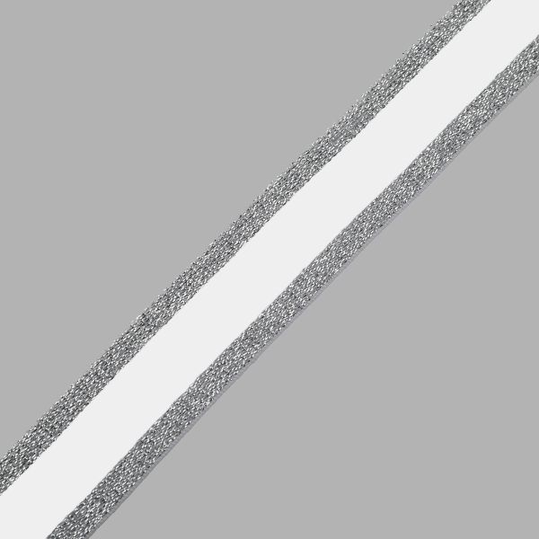 Резинка декоративная металлик 24.0 мм / 25 метров, белый/серебро, S090301