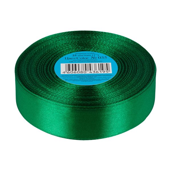Лента атласная 1-сторонняя 25.0 мм / 33±2 метра, 035 зеленый, Gamma