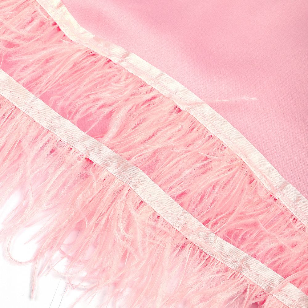 Перья на ленте Страус 8 см, FBY-08-123, цв. нежно-розовый, 2м