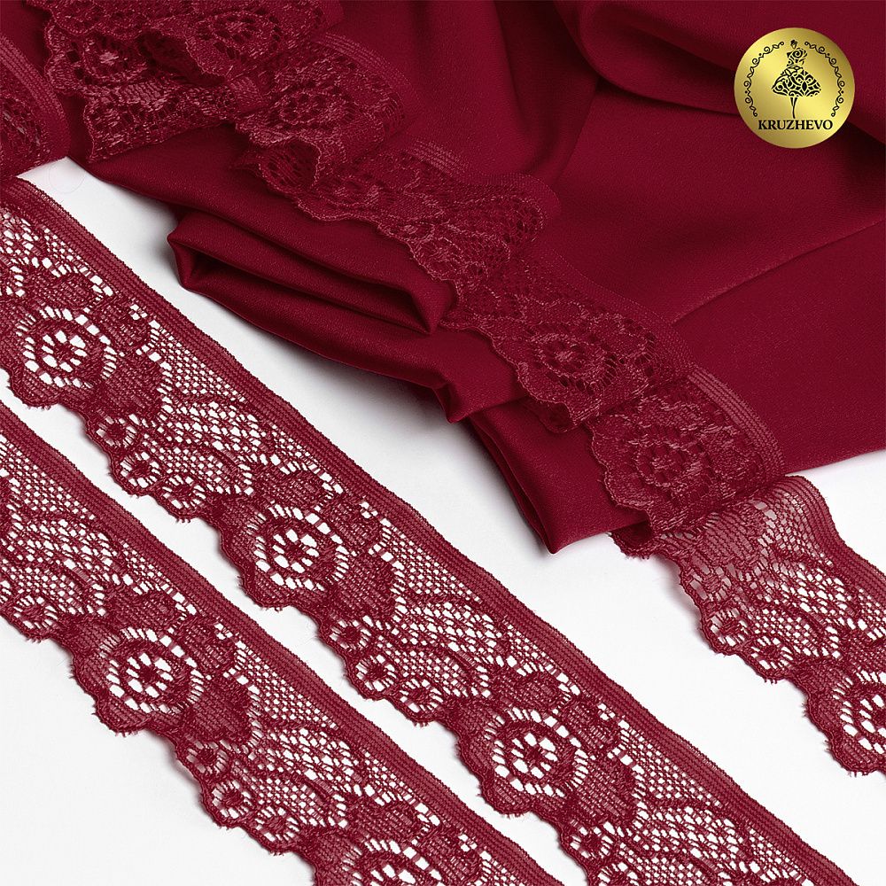Кружево эластичное (стрейч) 30 мм / 50 метров, TBY.L839, цв.F178 бордовый