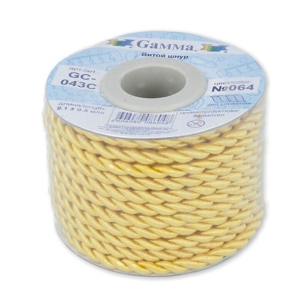 Шнур витой ⌀4.0 мм, 9.1 м, 064 желтый, Gamma GC-043C