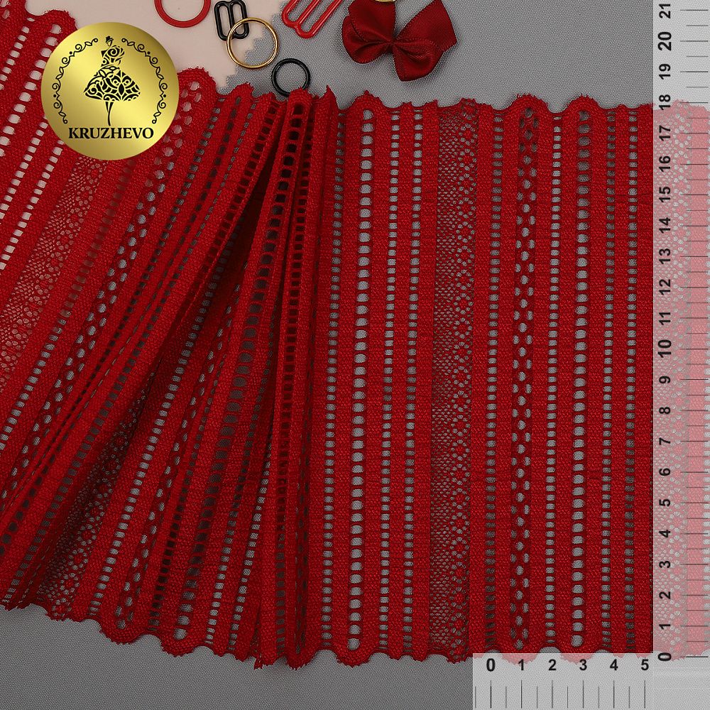 Кружево бельевое эластичное 180 мм / 25 м, 246, цв.100 красный, Kruzhevo