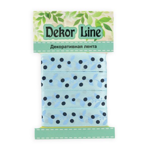 Лента атласная с рисунком 15.0 мм / 3 метра, Ягодная ветвь (голубой), Globus