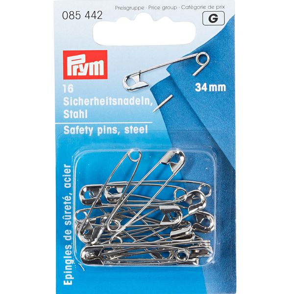 Булавки английские 34 мм, сталь, 16 шт, под никель, Prym 085442