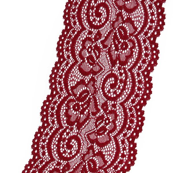 Кружево эластичное (стрейч) 100 мм / 3.4 метра ±4 см, темно-красный, QYE-042