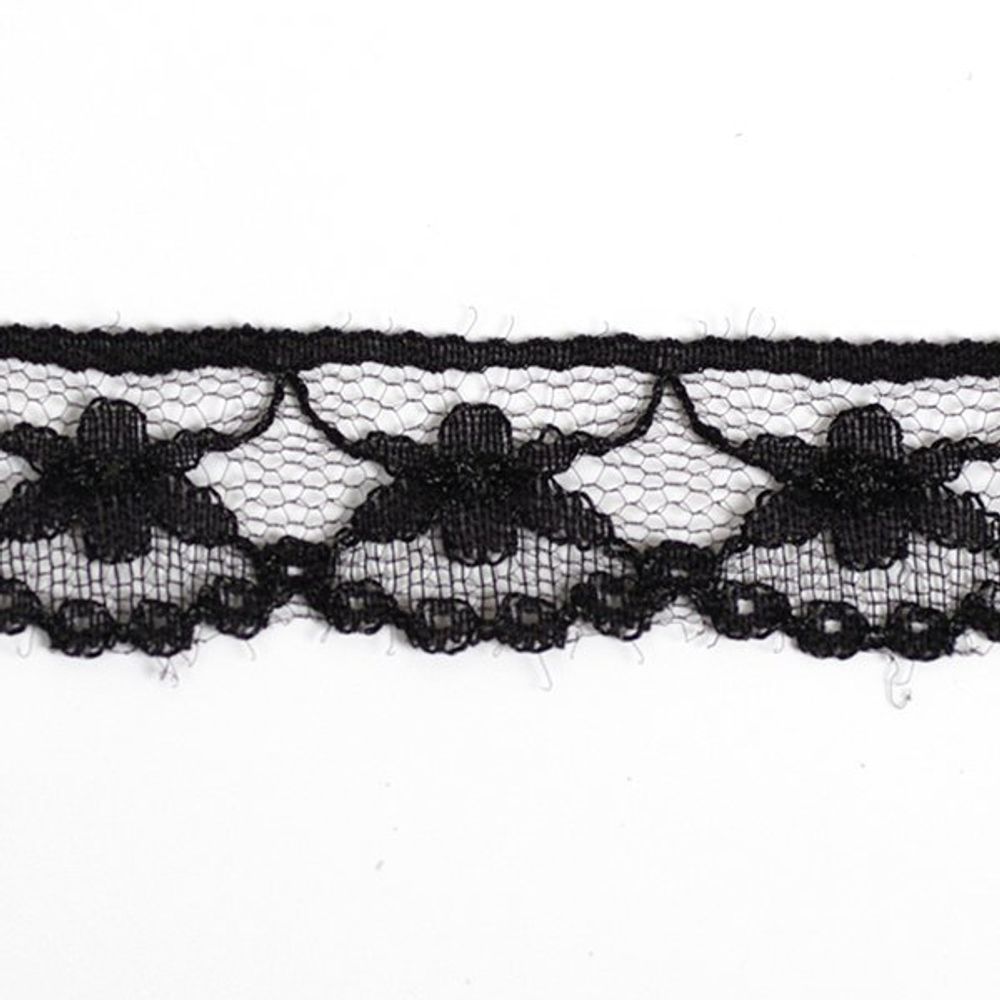 Кружево отделочное в стиле "трикотаж" 20 мм, диз. 229-1 цв.черный уп.45,7м