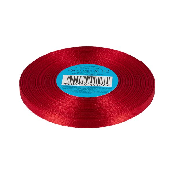 Лента атласная 1-сторонняя 6.0 мм / 33±2 метра, 112 т.красный, Gamma