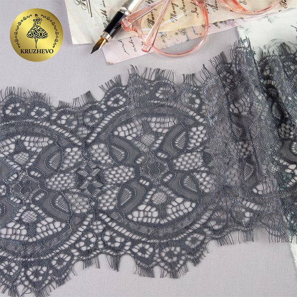 Кружево шантильи (реснички) 160 мм, диз. 816, цв.312 т.серый, уп. 30 м, по 3 м, Kruzhevo