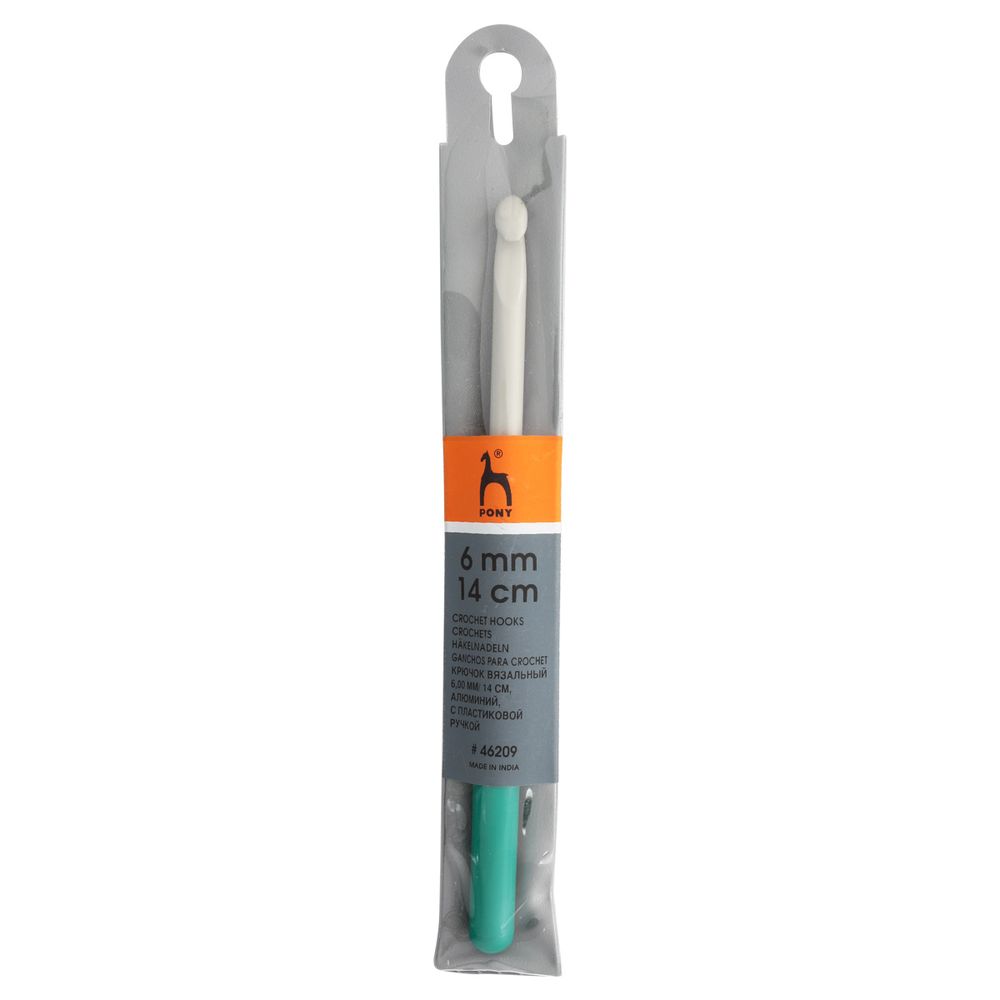 Крючок для вязания Pony с пластиковой ручкой ⌀6,0 мм, 14 см, алюминий 46209