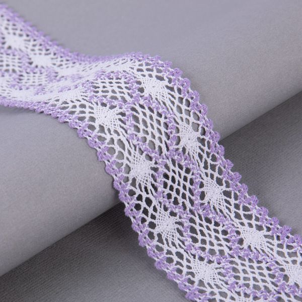 Кружево вязаное (тесьма) 55 мм / 25 м, сирень+белый, Gamma С3749Г17(рис.55.01.156)