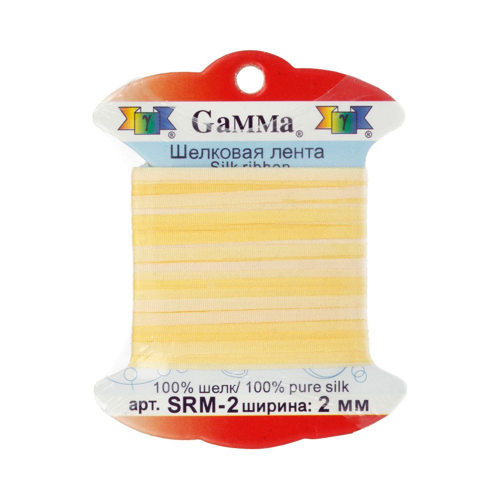 Лента (тесьма) шелковая 2.0 мм / 9.1±0.5 метров, M007 бл.желтый/желтый, Gamma SRM-2