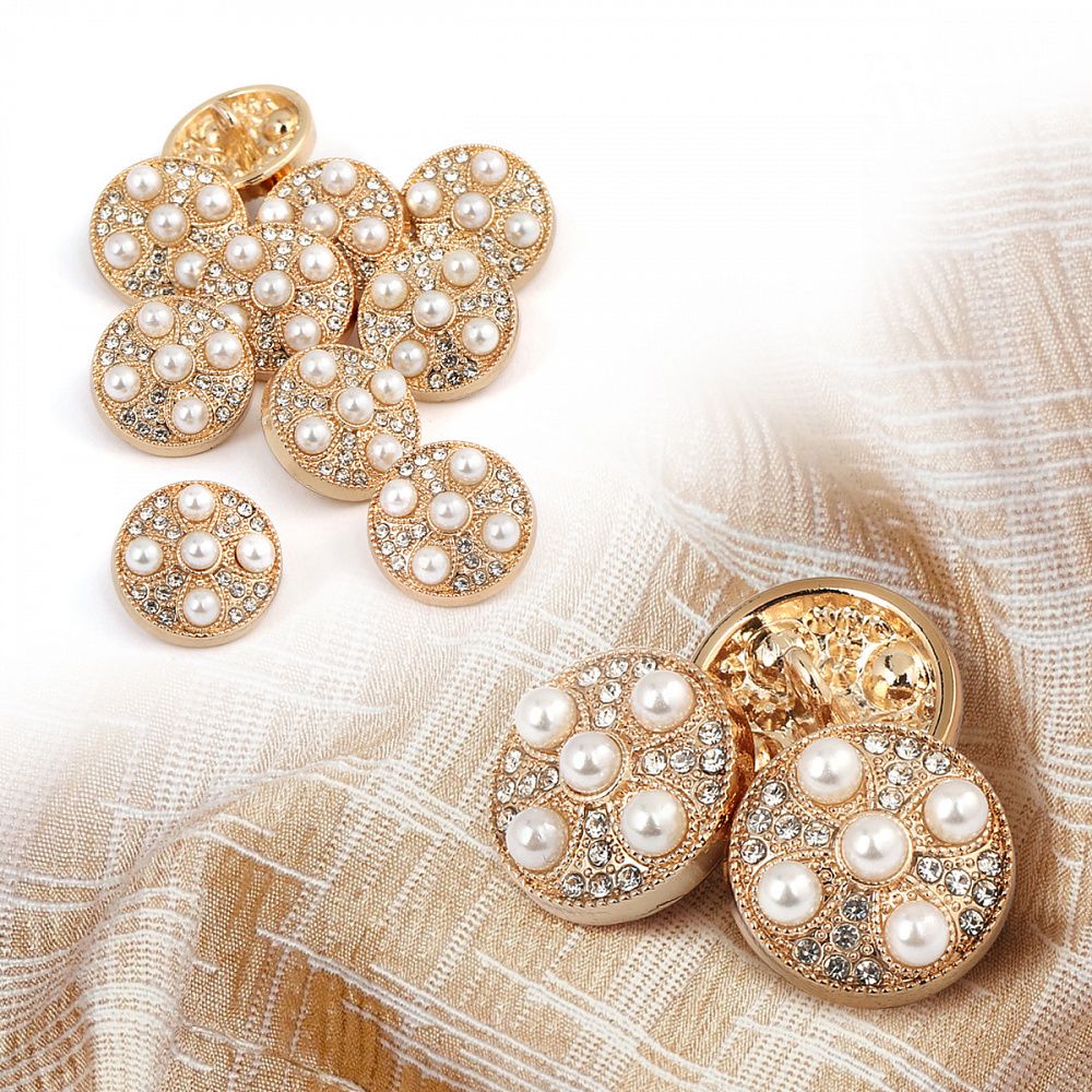 Пуговицы металлические на ножке 24L-15 мм, С-MP17 цв.золото/перламутр, 10 шт