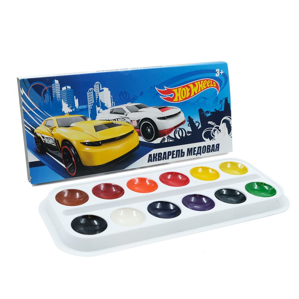 Краска акварельная Hot Wheels медовая 12 цв, без кисточки, 88696