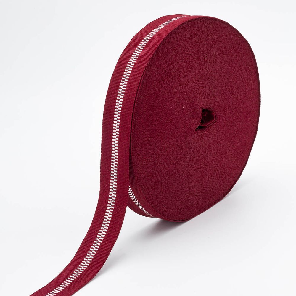 Тесьма отделочная 25 мм / 50 метров, 97%п/э, 3% метанит, бордовый с серебром, Р.90292