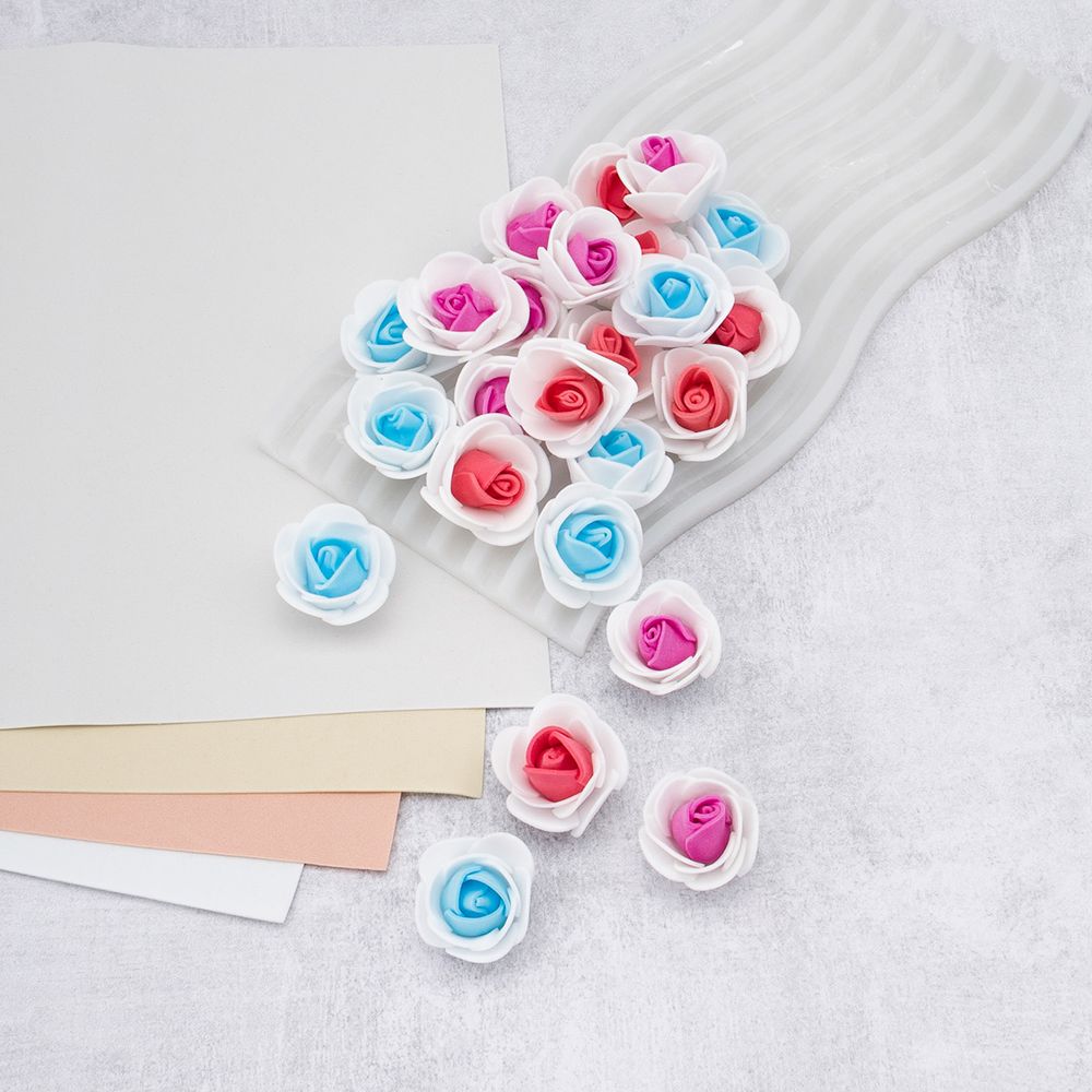 Цветочек-розочка из фоамирана 38 мм, микс №9, 3 цвета, 24 шт