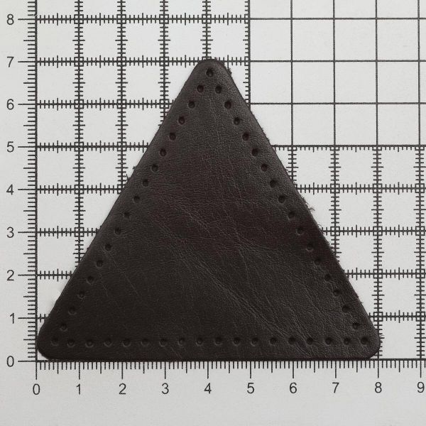 Заплатки пришивные из кожи, треугольник равносторонний 8см с перфорацией, 2 шт, 100% кожа, 03 темно-коричневый, 9126