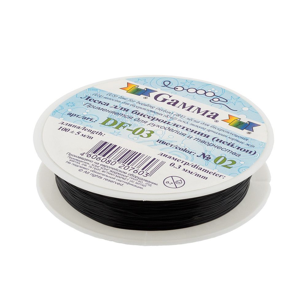 Леска для бисера ⌀0.3 мм / 100±5 метров, нейлон, 02 черный, Zlatka DF-03