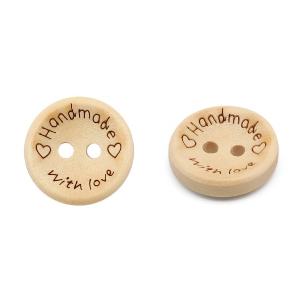 Пуговицы на 2 прокола Handmade with love 24L (15мм), дерево (Milk (молочный)), W22, 36 шт