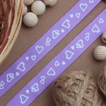 Лента репсовая (в рубчик) Сердечки, 15 мм, 3м, фиолетовый