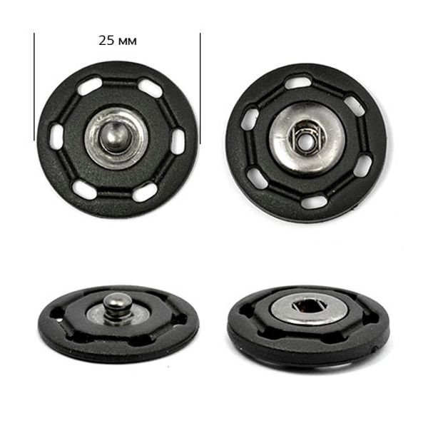 Кнопка пришивная пластик/металл 25.0 мм, цв.черный/никель черный, уп., 50 шт, TBY