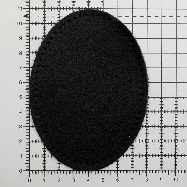 Заплатки пришивные из кожи, овал 8х10,9см с перфорацией, 2 шт, 100% кожа, 01 черный, 9124