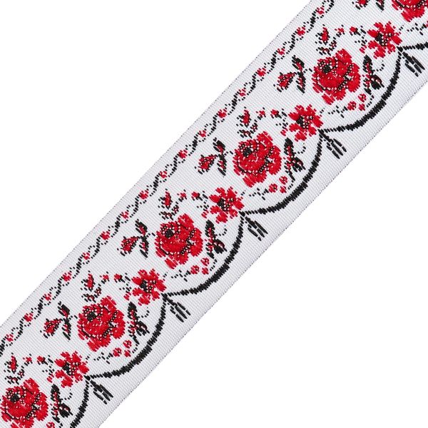 Лента (тесьма) жаккардовая 25.0 мм / 20±1 метров, белый/красный, с19198