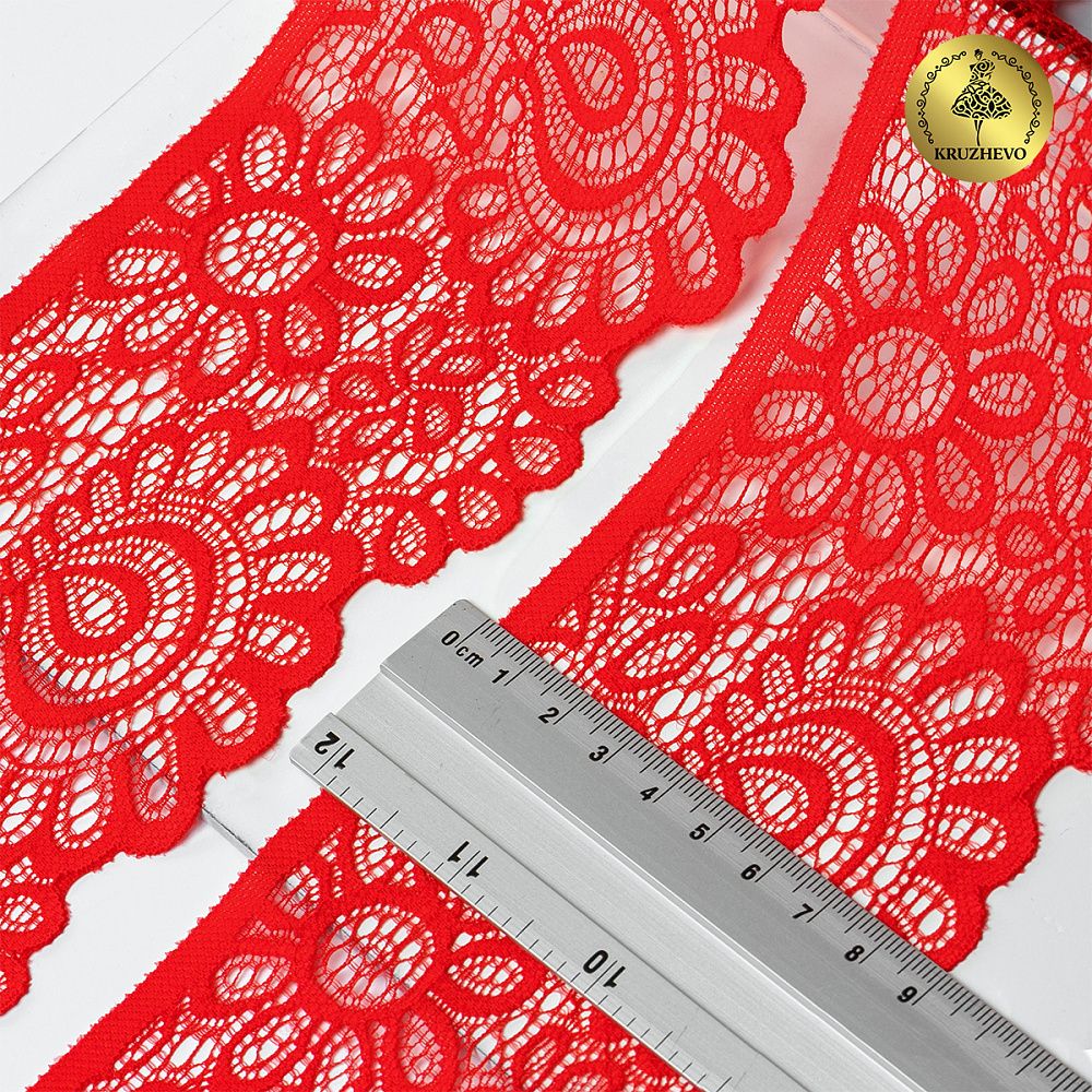 Кружево эластичное (стрейч) 90 мм, TBY.YSTL00839.N, SD163 красный, 25м, Kruzhevo