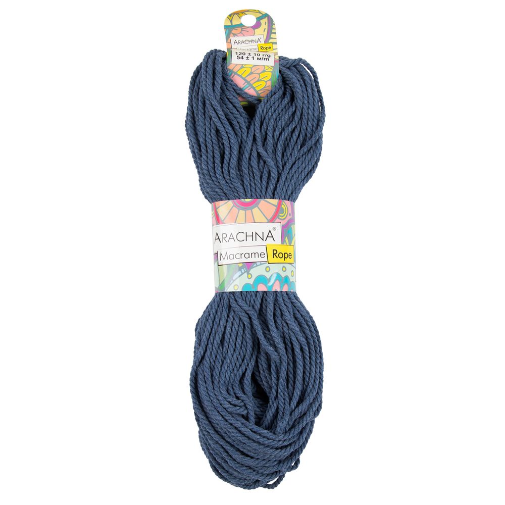 Пряжа ARACHNA Macrame Rope 70% хлопок, 30% полиэстер, 3 шт, х120±10 г 54 м ± 1 м, №203 джинсовый, Arachna Macrame Rope