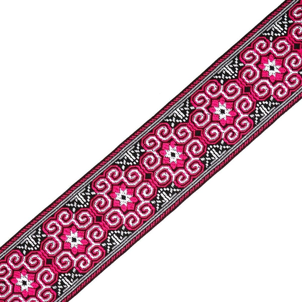 Лента (тесьма) жаккардовая 50.0 мм / 7 метров, черный/малиновый, 2182