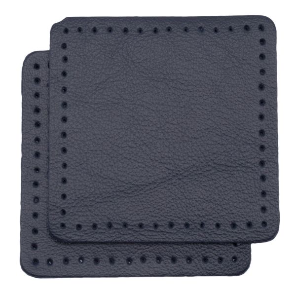 Заплатки пришивные из кожи, квадрат 6см с перфорацией, 2 шт, 100% кожа, 05 темно-синий, 9112