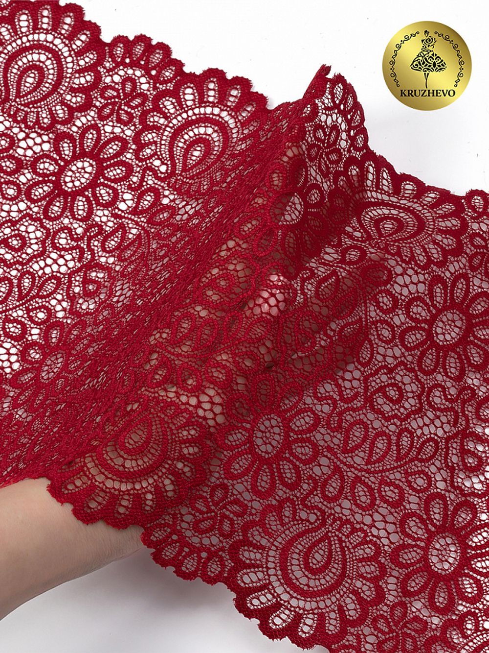 Кружево бельевое эластичное 205 мм / 25 м, 269, цв.101 т.красный, Kruzhevo