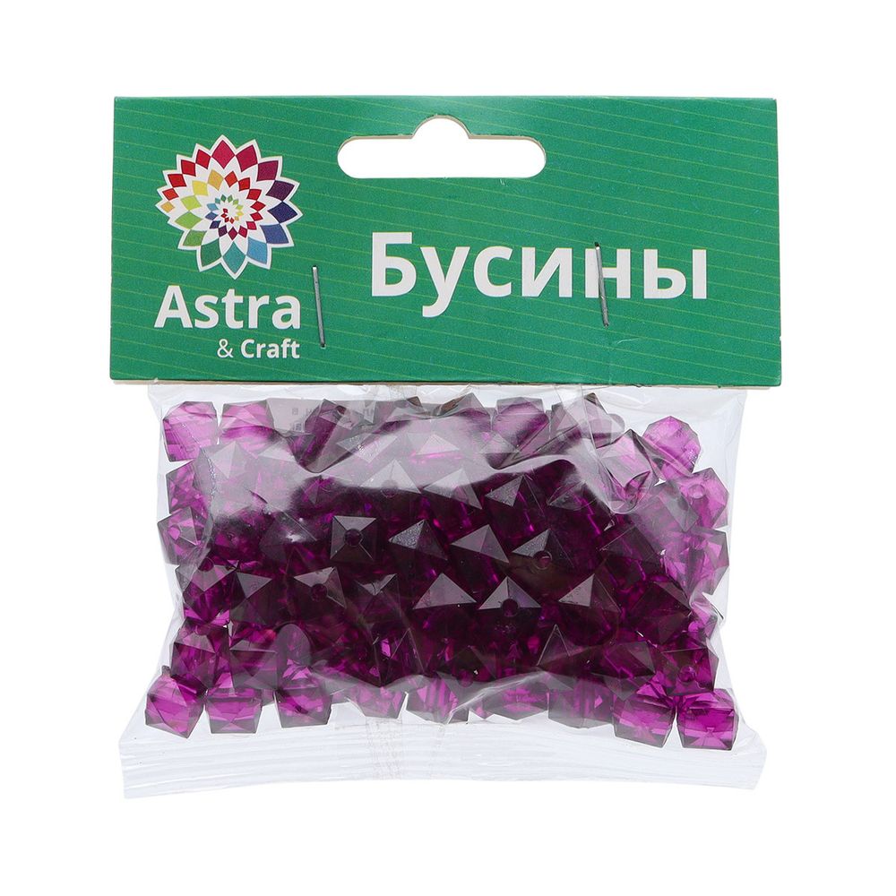 Бусины акрил ⌀10 мм, прозрач. в цвете, граненый куб, 50 г, Astra&Craft (MG.3245-27 фиолетовый)