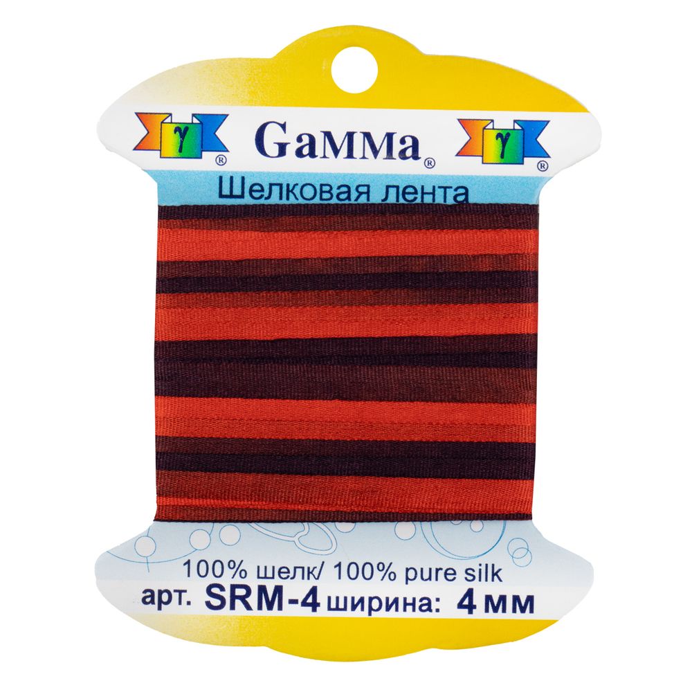 Лента (тесьма) шелковая 4.0 мм / 9.1±0.5 метров, M120 красный/т.бордовый, Gamma SRM-4