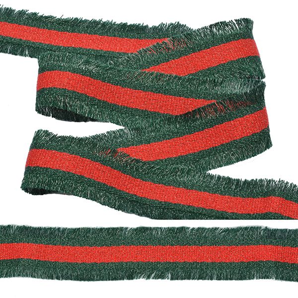 Тесьма с бахромой 30 мм, красный/т.зеленый, уп.13,71м