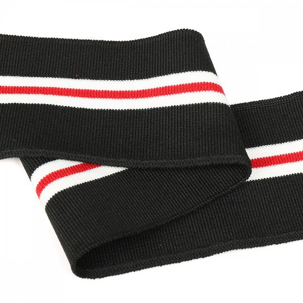 Подвяз (довяз) трикотажный 6.0х80 см, черный с белыми и красной полосами, 100% п/э, 1 штука