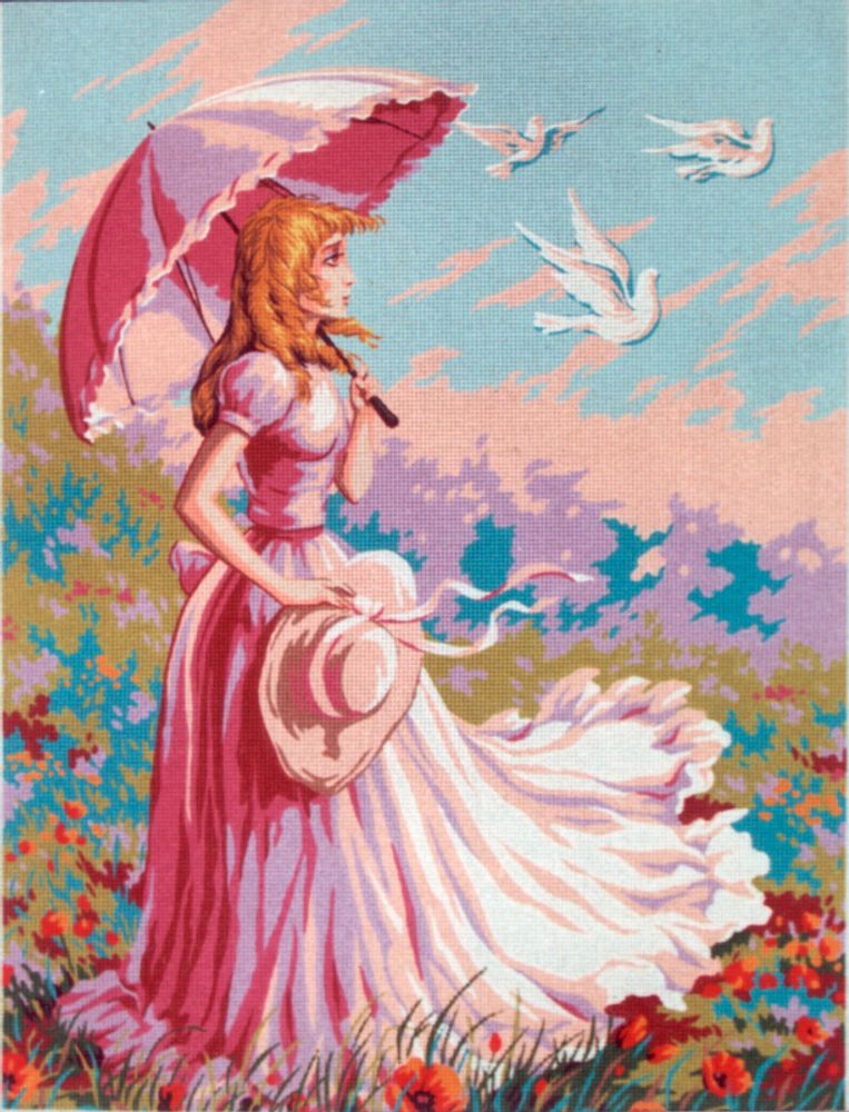Рисунок для вышивания Soulos (канва жесткая), &quot;Девушка с зонтиком&quot;, 60х80 см
