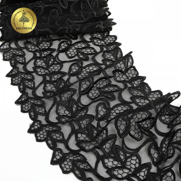 Кружево на сетке (вышитое) арт.T99 180мм цв.черный уп.6м, Kruzhevo