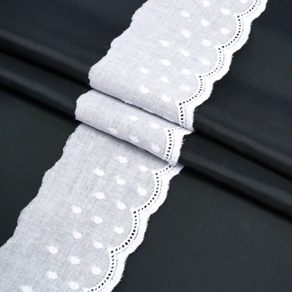 Кружево шитьё х/б 69 мм / 3.4 метра, цвет белоснежный