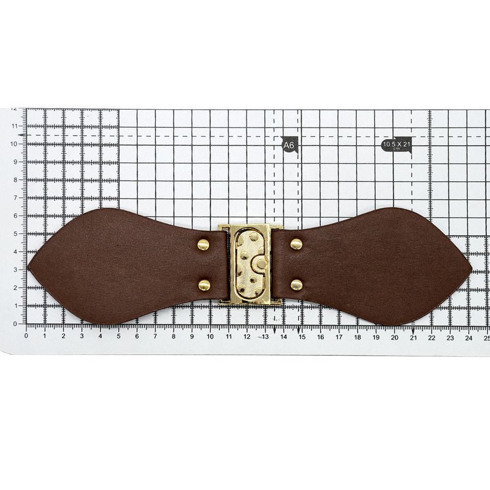 Фурнитура застежка для кардигана кожаная №2 коричневая 24см (золото), 2 шт