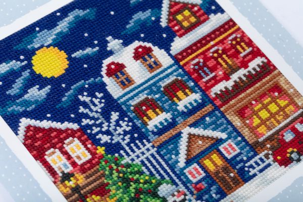 Набор для вышивания нитками Panna, открытка Зимний городок, 12.5х12 см