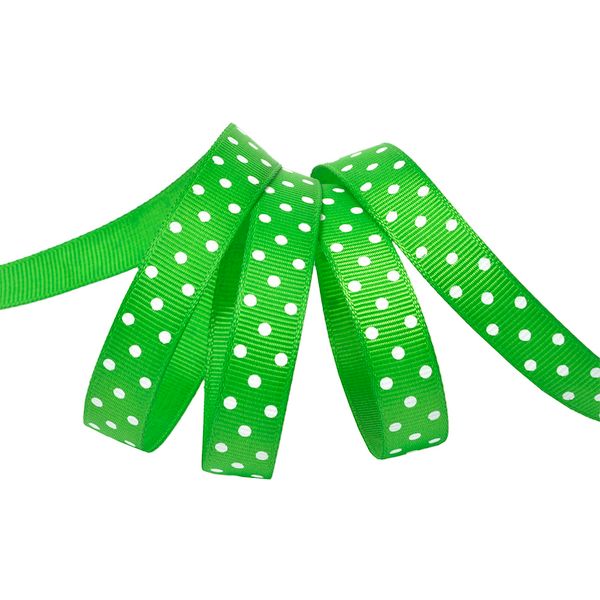 Лента репсовая (в рубчик) 12.0 мм / 27.4±2 метров, LDRG57902912 (112) крупный горошек, зеленый-белый