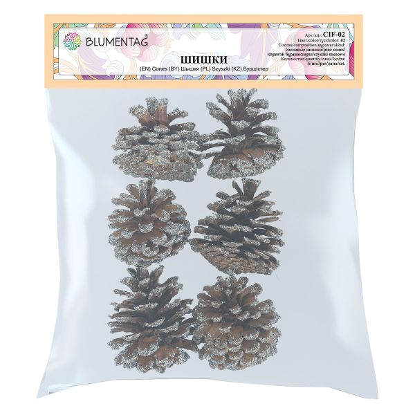 Шишки сосновые, 6 шт, 02 Сосна/ под серебро, Blumentag CIF-02, УЦЕНКА