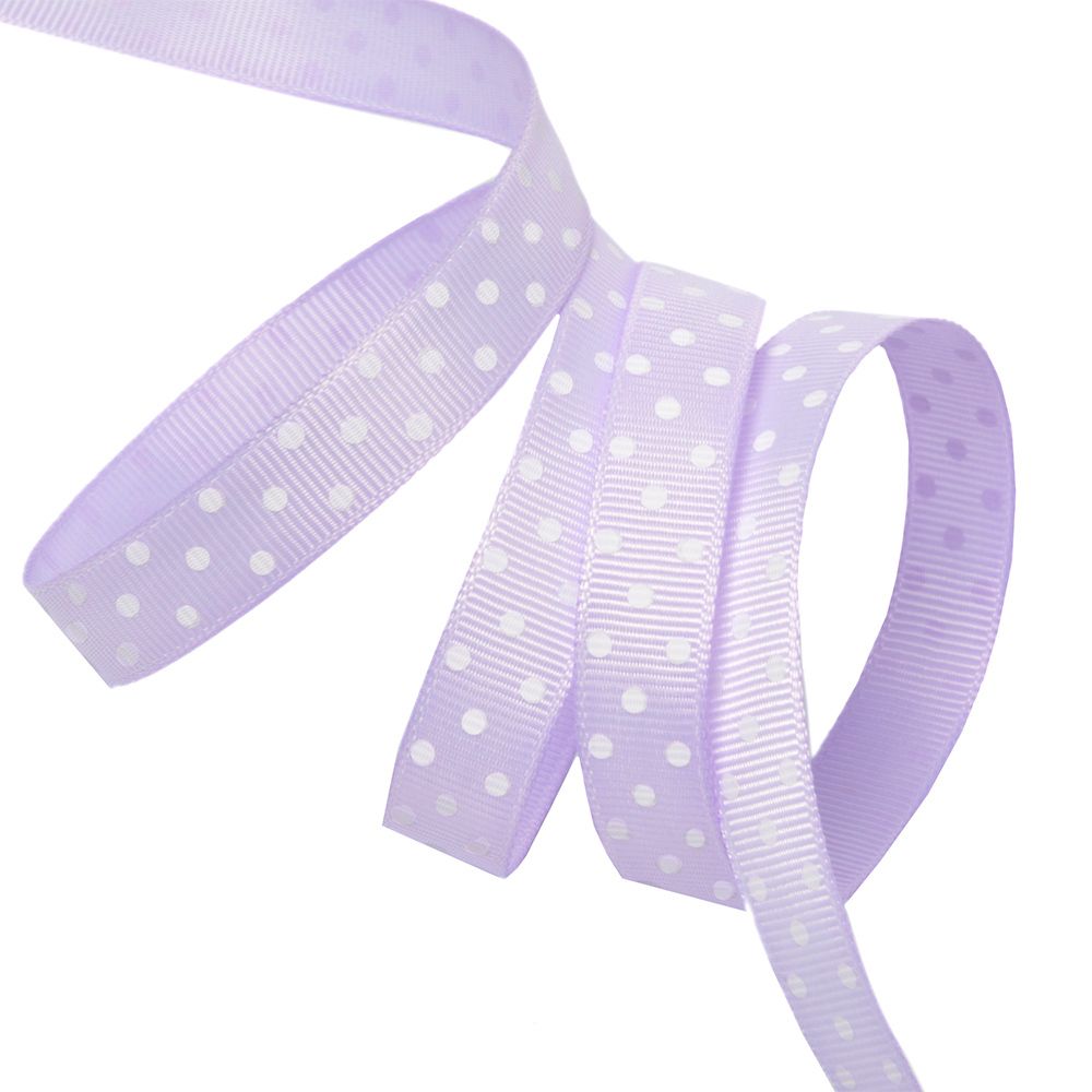 Лента репсовая (в рубчик) 12.0 мм / 27.4±2 метров, LDRG43002912 (106) крупный горошек, св.сиреневый-белый