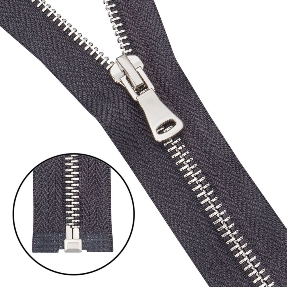 Молния металл Т5 (5 мм) 1 зам., разъем., 45 см, никель, 301 т.серый, 6535-0305, 5 шт