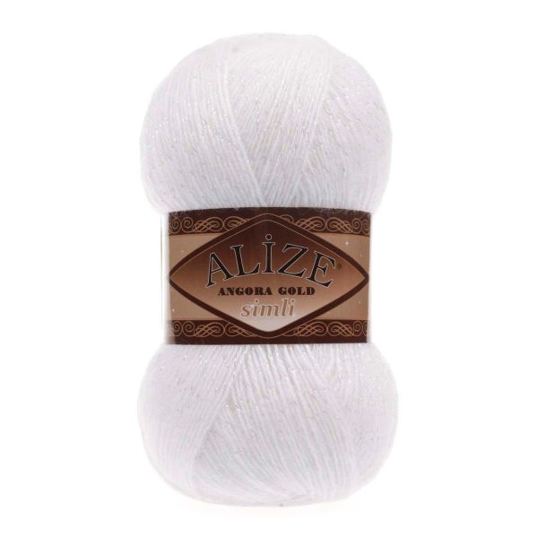 Пряжа Alize (Ализе) Angora Gold Simli / уп.5 мот. по 100 г, 500м, 055 белый A