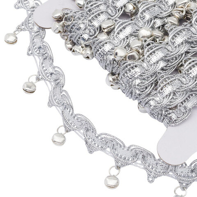 Тесьма металлизированная с бубенчиками 1,5см, 9,14м (серебро)