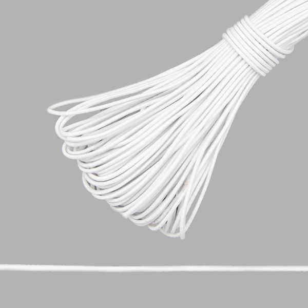 Резинка шляпная (шнур эластичный) ⌀2.0 мм / 30 метров, белый