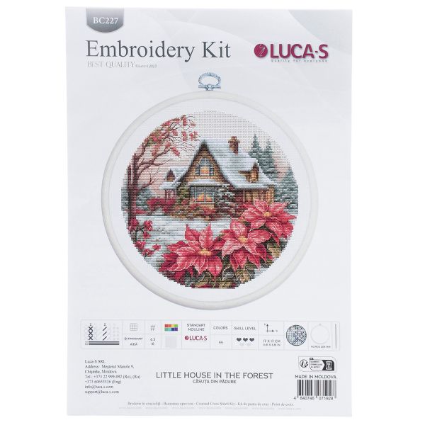 Набор для вышивания нитками Luca-S, с пяльцами Домик в лесу, 17х17см