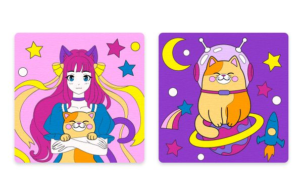 Картина по номерам Фрея PNBM-012, Космические котики, (на магните) 9х9 см