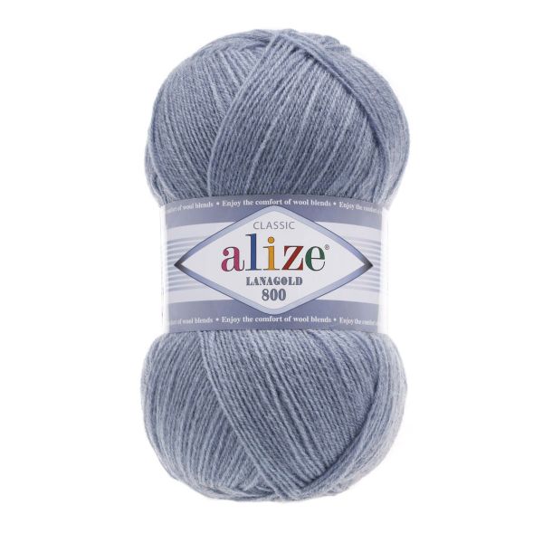 Пряжа Alize (Ализе) Lana Gold 800 / уп.5 мот. по 100 г, 800м, 221 светлый джинс меланж A